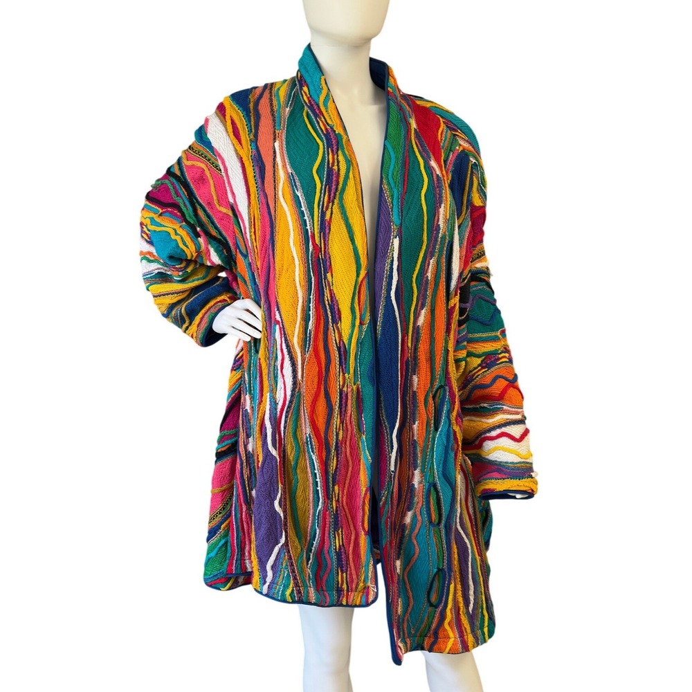 Coogi Australia Vintage 3D Knit Sweater Long Oversized Cardigan Jacket KC - Picture 3 of 16